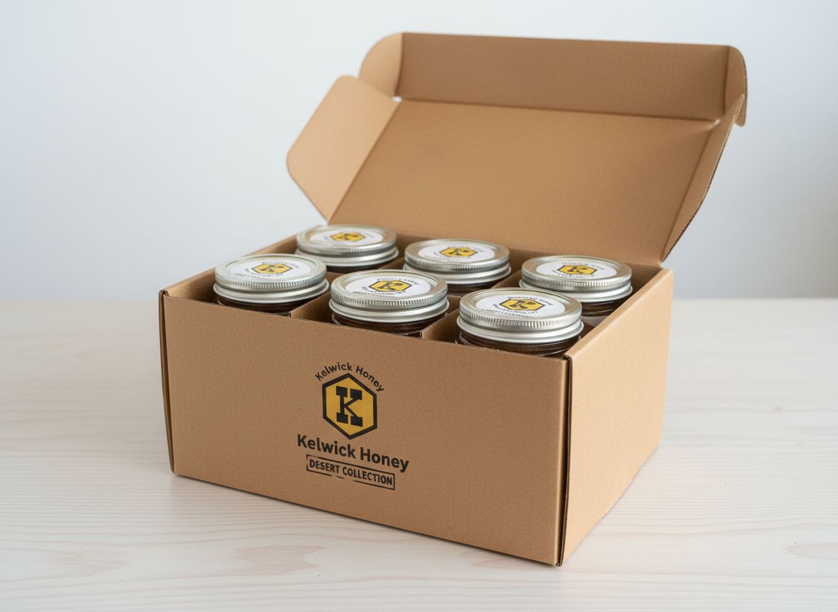 Six pack of honey jars safely stored in a box
